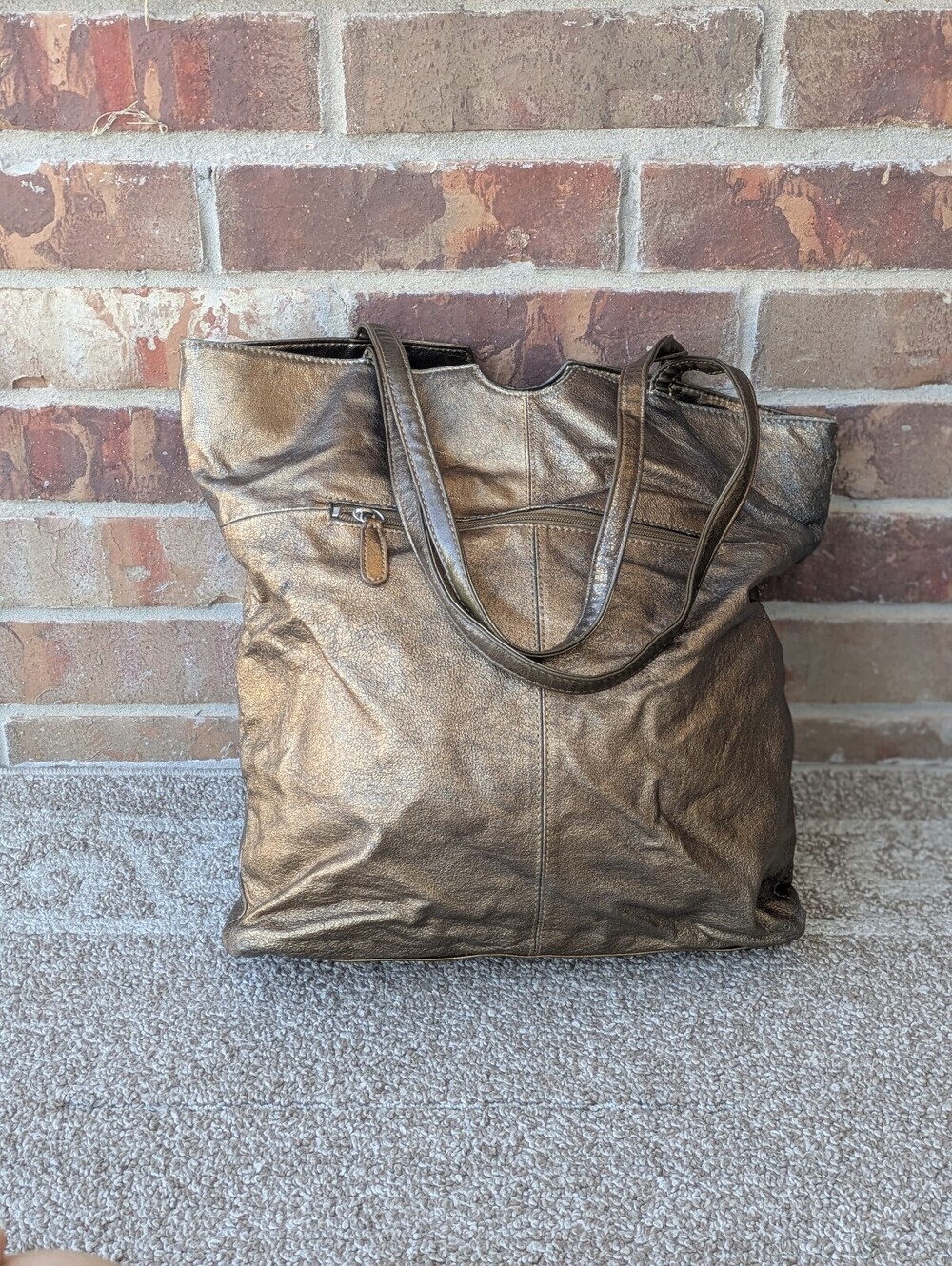 Wilsons Leather Pack and Go Tote Bag Metallic Bronze Gold Shoulder Purse